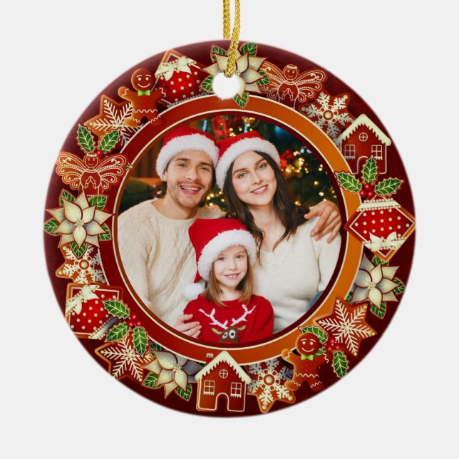 & Gingerbread Christmas I Custom Holiday Keepsake Ceramic Ornament (Front)