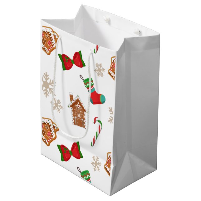 Gingerbread Christmas Medium Gift Bag (Front Angled)