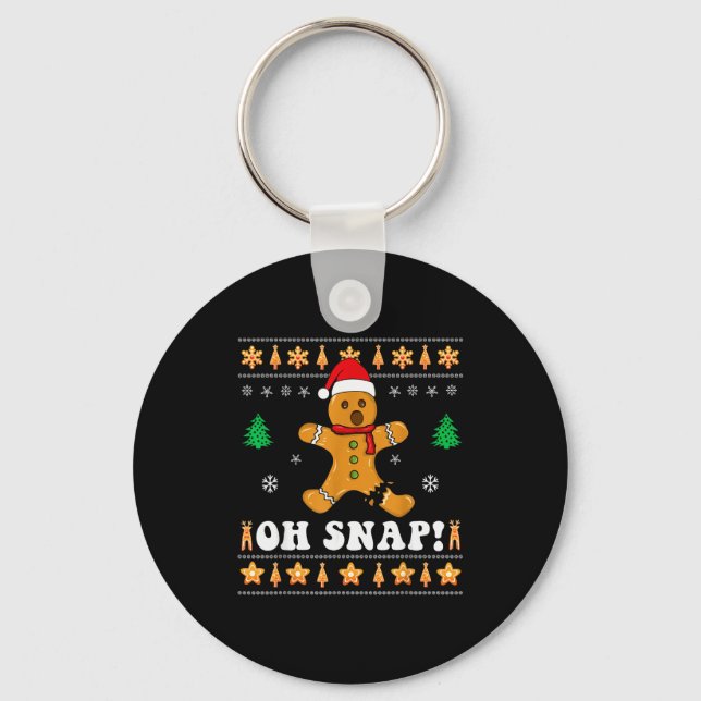 Gingerbread Christmas Oh Snap! Xmas Baking Baker H Keychain (Front)