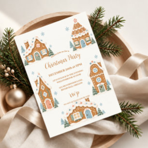 Gingerbread Christmas Party Pastel Holiday Village Invitation