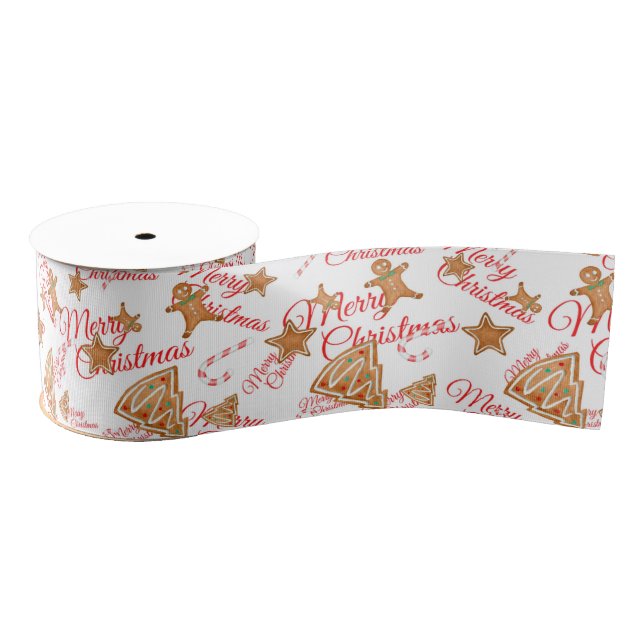 Gingerbread Christmas Pattern Grosgrain Ribbon (Spool)