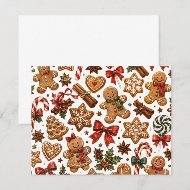 Gingerbread Christmas Pattern with Candy Canes Note Card (Front/Back)