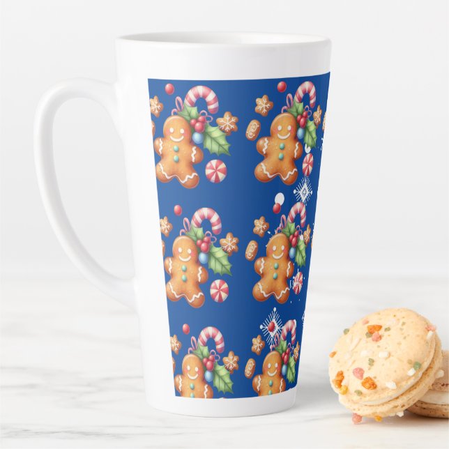 Gingerbread Christmas Peppermint Blue Name Snow Latte Mug (In Situ)