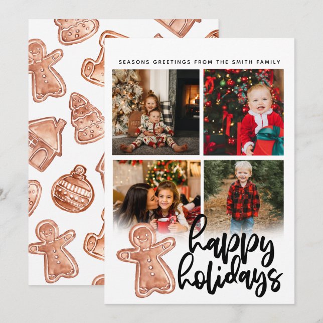 Gingerbread christmas photo collage Flat Card (Front/Back)