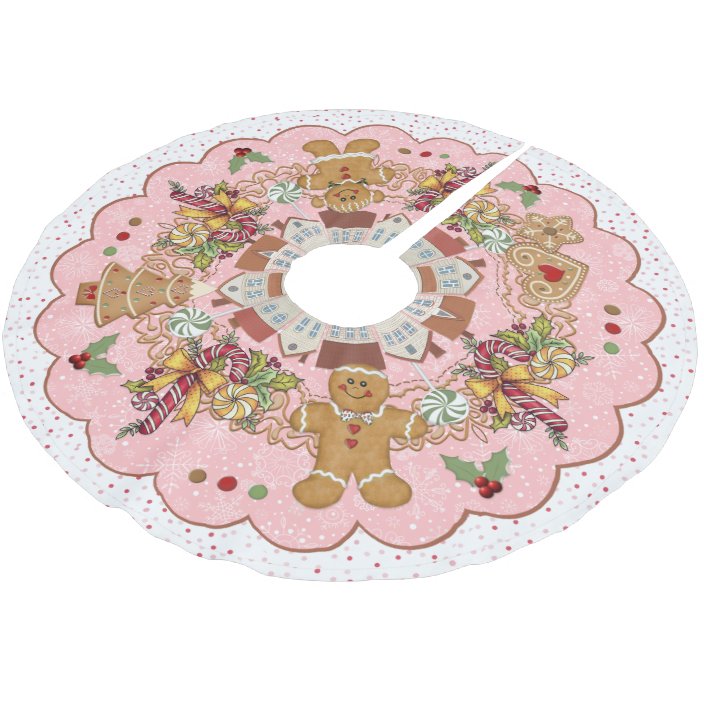 Gingerbread Christmas Pink Treeskirt Brushed Polyester Tree Skirt Zazzle Com