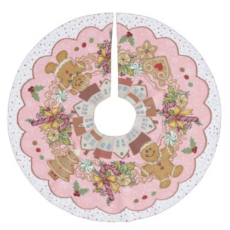 Gingerbread Christmas Pink Treeskirt Brushed Polyester Tree Skirt