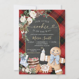 Gingerbread Christmas Plaid Cookie Baby Shower Invitation