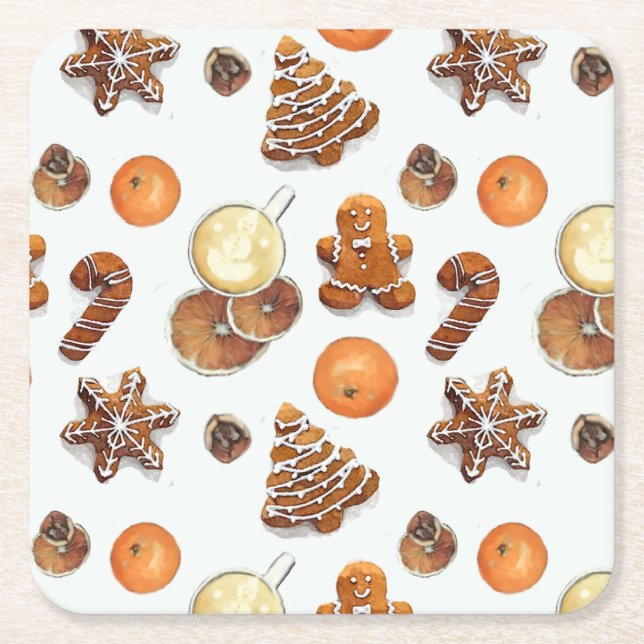 Gingerbread Christmas Scent Square Paper Coaster (Front)