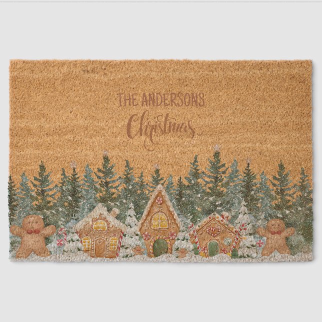 Gingerbread Christmas Tree Festive Holiday Custom Fiber Doormat (Front)