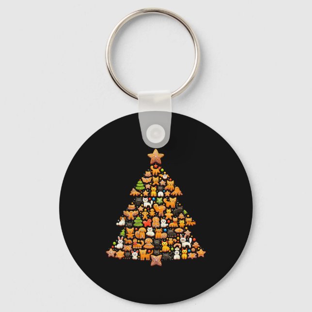 Gingerbread Christmas Tree Funny Gingerbread Anima Keychain (Front)