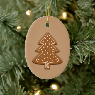 Gingerbread Christmas Tree Shape Cookie With Text Ceramic Ornament