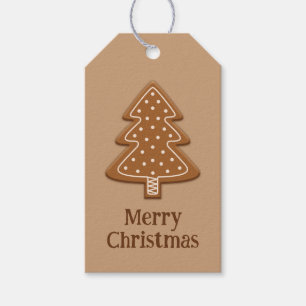 Gingerbread Christmas Tree Shape Cookie With Text Gift Tags