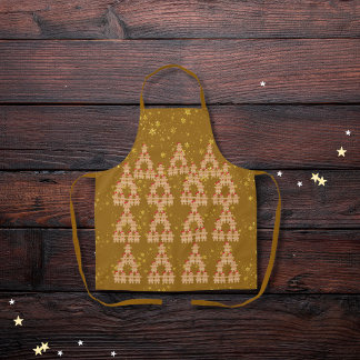Gingerbread Christmas trees gold Apron