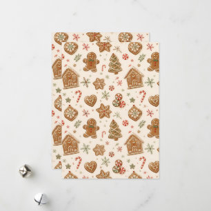 Gingerbread Christmas Wrapping Paper Cute Holida Holiday Card