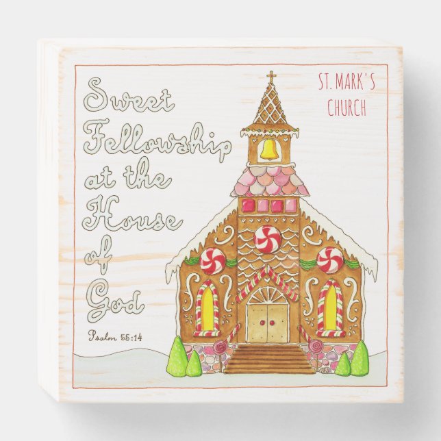 Gingerbread Church Personalized  Wooden Box Sign (Front Horizontal)