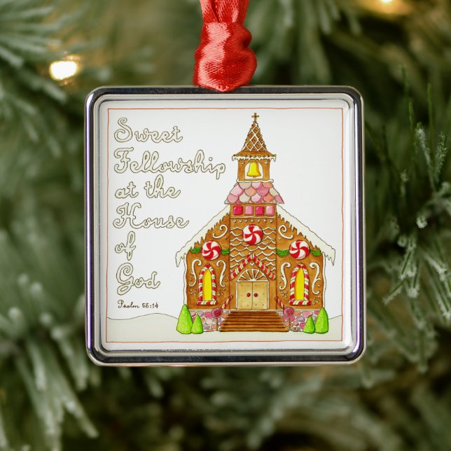Gingerbread Church Sweet Fellowship Christmas Metal Ornament (Tree)