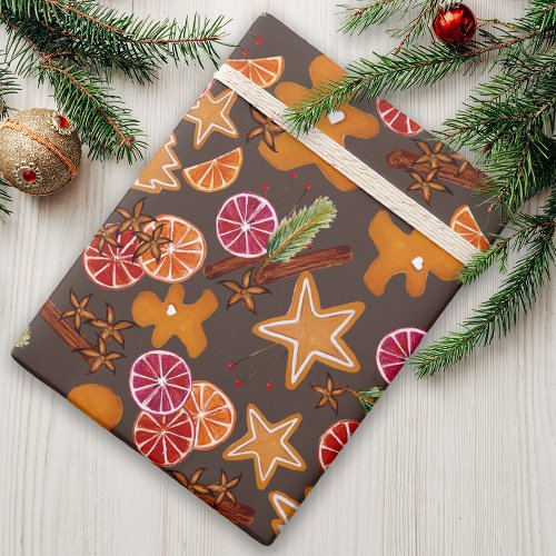 Gingerbread Citrus Spices Rustic Christmas Holiday Wrapping Paper
