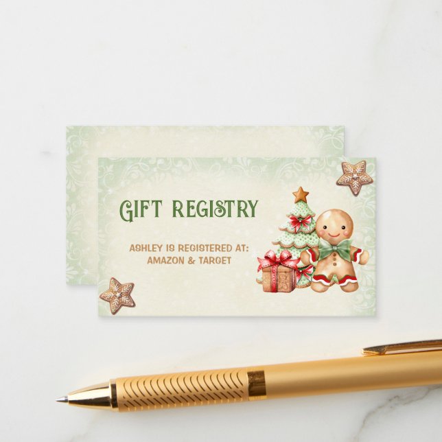 Gingerbread Classic Baby Shower Gift Registry Card (Front/Back In Situ)