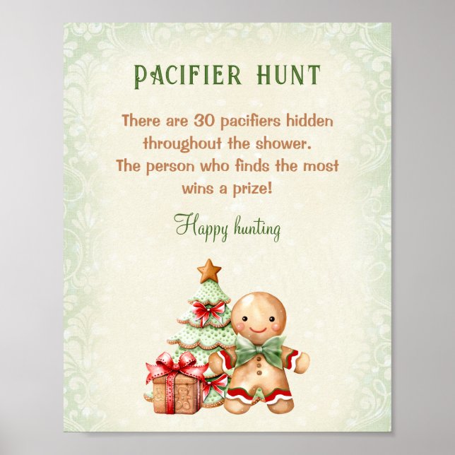Gingerbread Classic Baby Shower Pacifier Hunt Game Poster (Front)