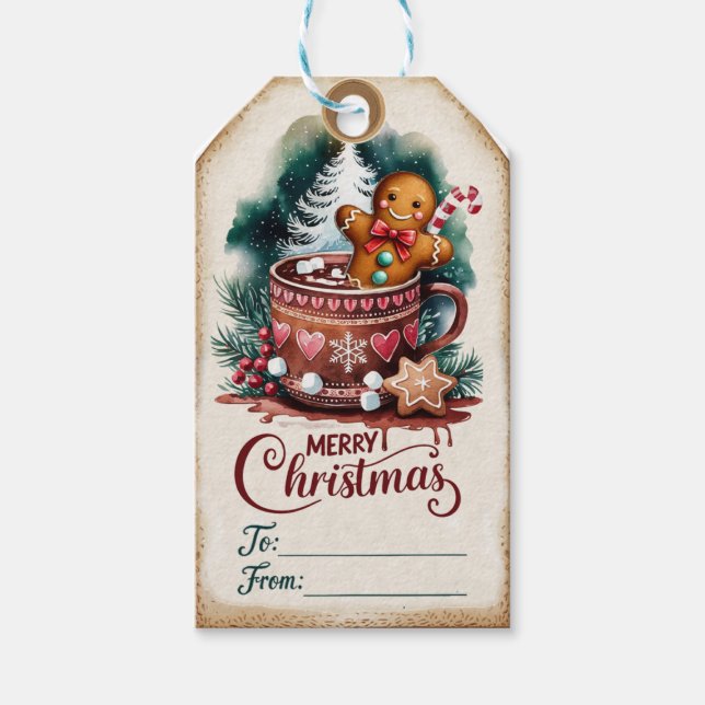 Gingerbread Cocoa & Snowflake Charm Gift Tags (Front)