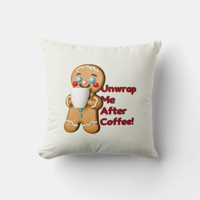 Gingerbread Coffee Lover Throw Pillow (Front)