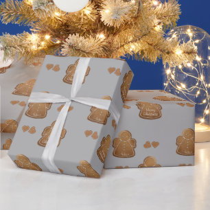 Gingerbread Cookie Add your Angel Dove Gray Wrapping Paper