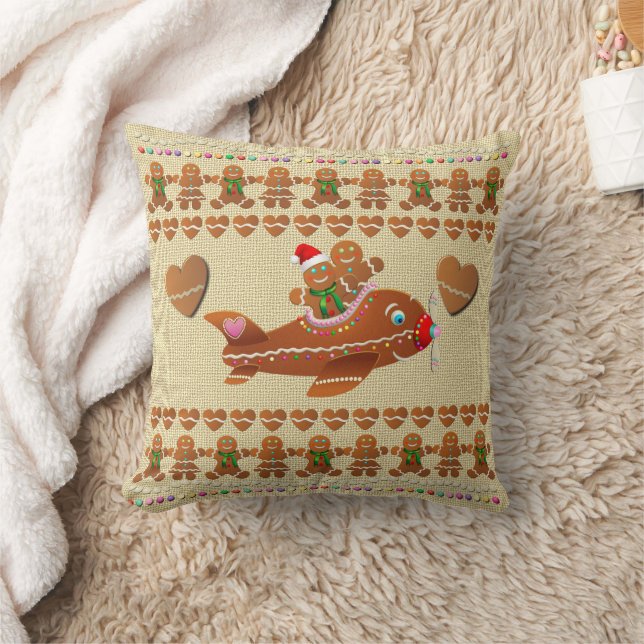 Gingerbread Cookie Airplanes Throw Pillow (Blanket)