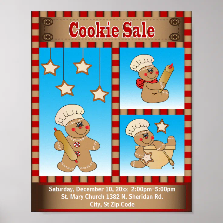 Gingerbread Cookie Bake Sale Announcement Poster | Zazzle