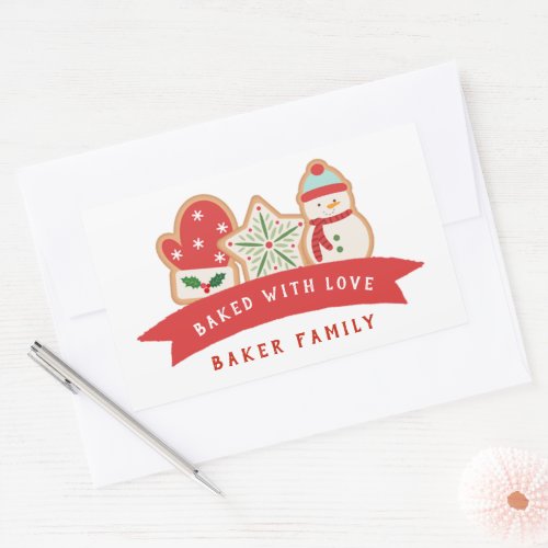 Gingerbread  Cookie  Baked with Love Favor Bag Rectangular Sticker