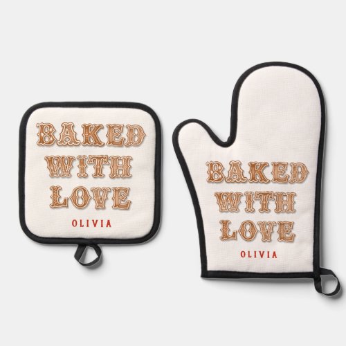 Gingerbread  Cookie  Baked with Love Oven Mitt  Pot Holder Set