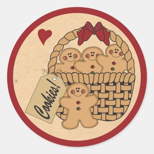 Gingerbread Cookie Basket | Christmas Classic Round Sticker (Front)
