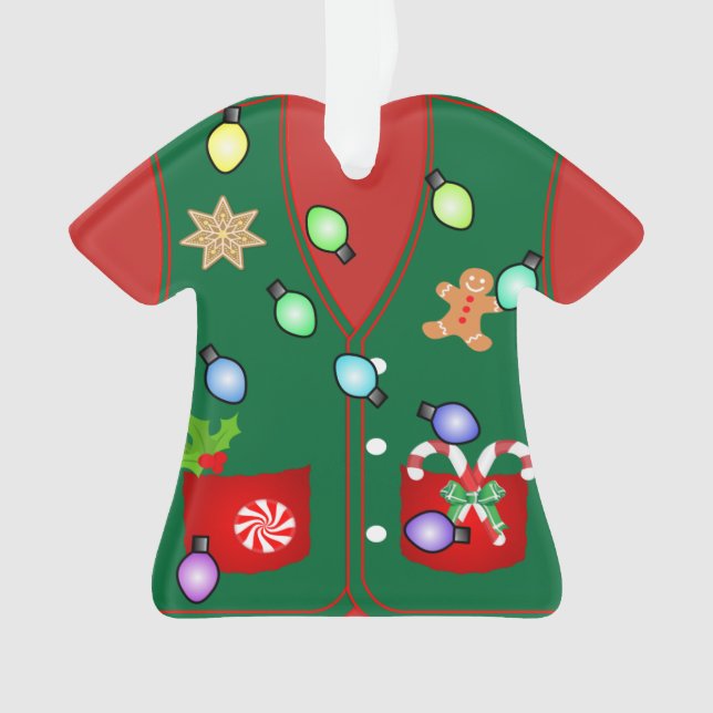 gingerbread cookie candy ugly christmas sweater ornament (Front)