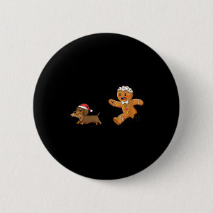 Gingerbread Cookie Chasing Dachshund Christmas Dog Button