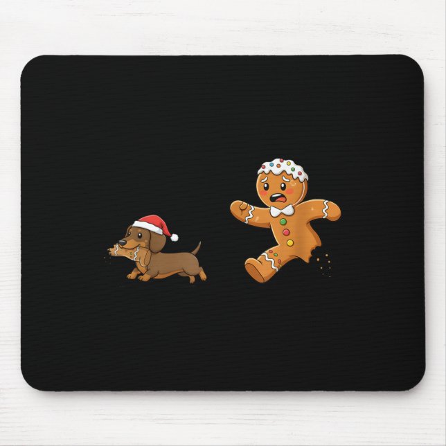 Gingerbread Cookie Chasing Dachshund Christmas Dog Mouse Pad (Front)