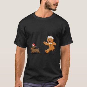 Gingerbread Cookie Chasing Dachshund Christmas Dog T-Shirt