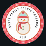 Gingerbread  Cookie | Christmas Cookie Exchange Classic Round Sticker<br><div class="desc">This cookie exchange sticker features a snowman gingerbread cookie on a white background and a red and white polka dot outer border. Coordinates with the Christmas Cookie Exchange collection.</div>