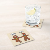 Gingerbread Cookie Christmas Humor Beige Square Paper Coaster (Insitu)