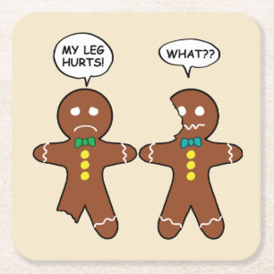 Gingerbread Cookie Christmas Humor Beige Square Paper Coaster