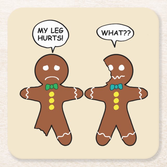 Gingerbread Cookie Christmas Humor Beige Square Paper Coaster (Front)