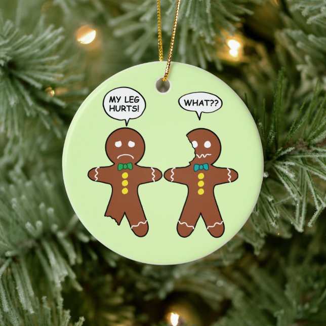 Gingerbread Cookie Christmas Humor Green Ceramic Ornament (Tree)