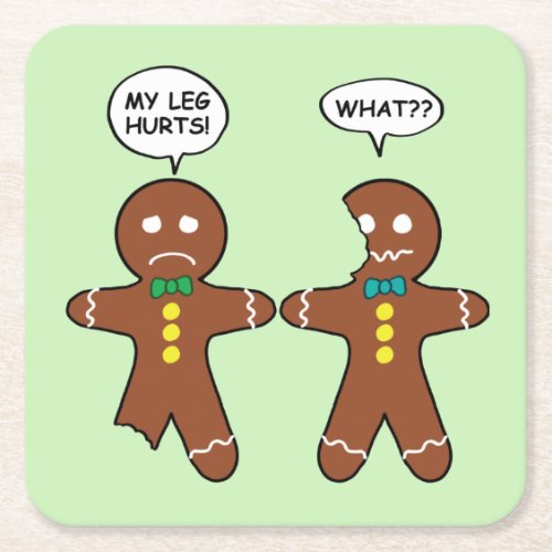 Gingerbread Cookie Christmas Humor Green Square Paper Coaster