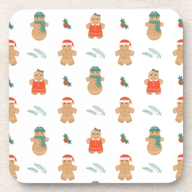 Gingerbread Cookie Christmas Pattern Beverage Coaster (Front)