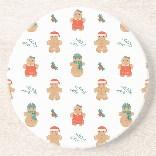 Gingerbread Cookie Christmas Pattern Coaster (Front)
