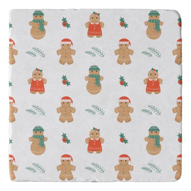 Gingerbread Cookie Christmas Pattern Trivet (Front)