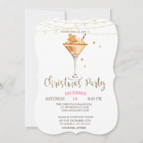 Gingerbread CookieCocktailLights Gold Christmas Invitation