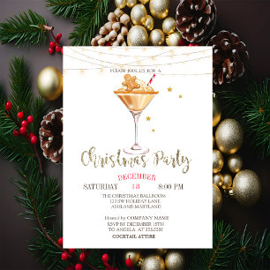 Gingerbread Cookie,Cocktail,Lights Gold Christmas Invitation