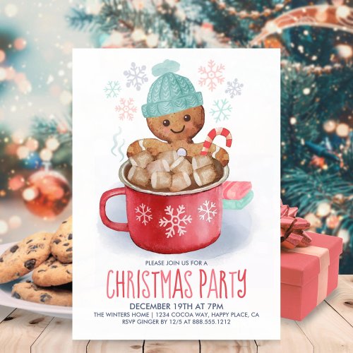 Gingerbread Cookie  Cocoa Christmas Party Invitation