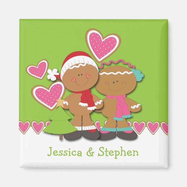 Gingerbread Cookie Couple Christmas Magnet (Front)