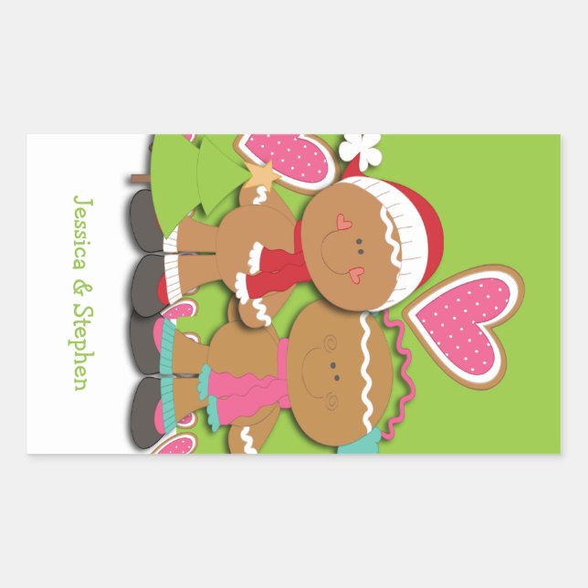 Gingerbread Cookie Couple Christmas Rectangular Sticker (Front)