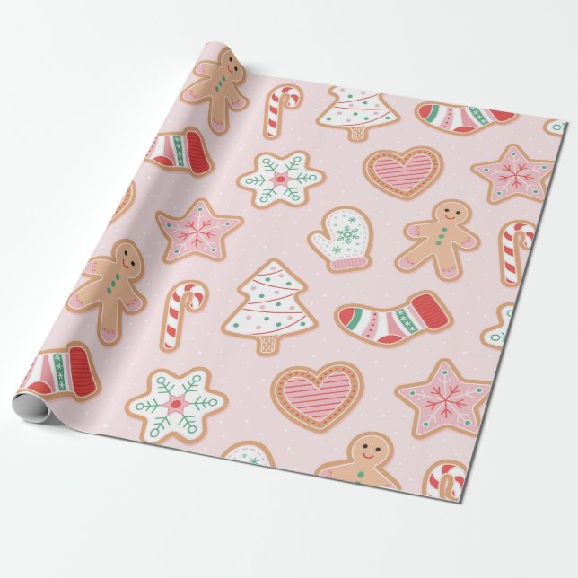 Gingerbread Cookie Delight Pattern Wrapping Paper (Unrolled)